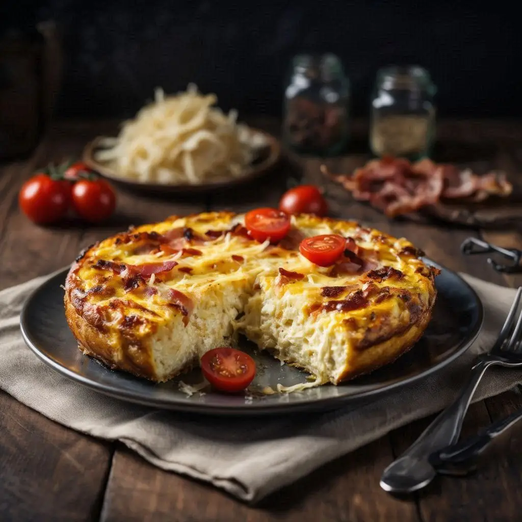 Keto zuurkool frittata met spek en tomaat – makkelijke ovenschotel zuurkool, spekblokjes, cherrytomaatjes en eieren